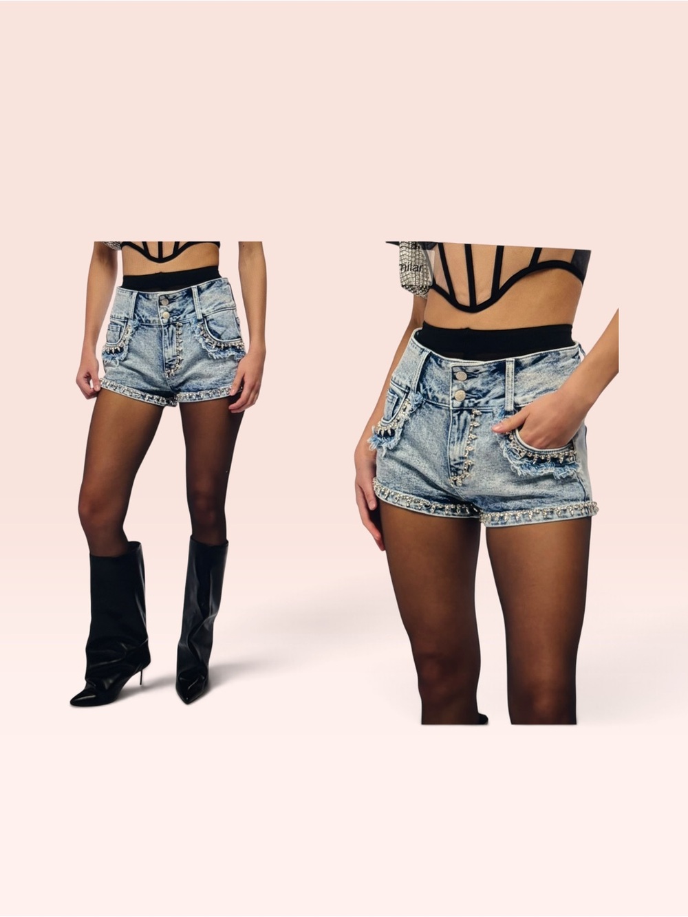 Akira High Rise Rhinestone Denim Shorts Whole Lotta Money Acid Wash Small Womens